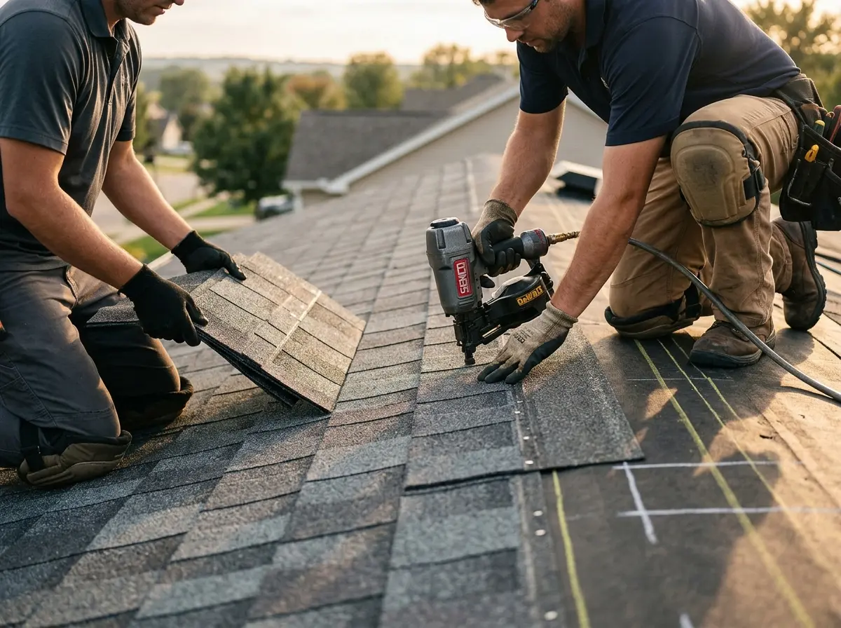 Professional roofer working on a residential roof in Amsterdam